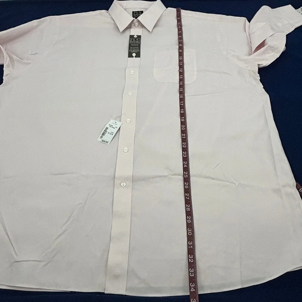 Jos. A. Bank Traveler Dress Shirt Mens 18.5 34 Light Pink No Wrinkle Cotton NEW